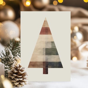 Cartão de Natal para impressão Árvore de Natal moderna Cartão de Natal para moldura Download instantâneo, Cartão de Natal em branco Cartões de felicitações para impressão