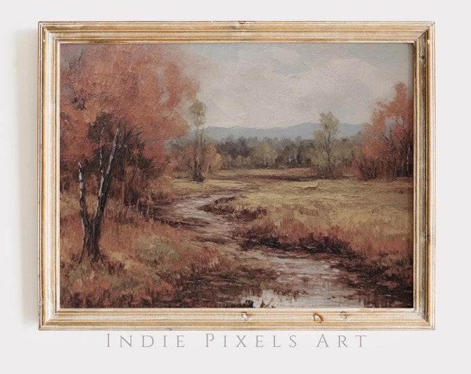 Rustic Fall Countryside Landscape Painting Print Vintage Autumn Moody Painting Farmhouse Decor Rustic Fall Wall Digital Print Earth Tone
