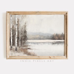 Imprimible decoración de invierno arte neutro acuarela impresiones digitales paisaje impresión vacaciones casa decoración descarga digital neutro tono tierra bosque