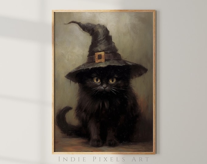 Halloween Printable Wall Art Black Cat Halloween Rustic Print Halloween Decor Cute Black Cat Halloween Painting Spooky Season