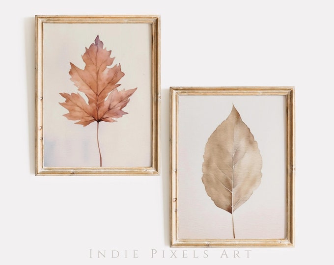 Printable Fall Gallery Wall Art Set of 2 Fall Leaves Digital Prints Rustic Autumn Print Cottage Farmhouse Decor Simple Neutral Fall Art