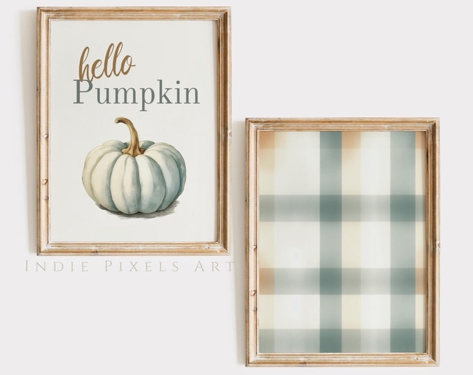 Fall Hosting Decor Printable Hello Pumpkin Sign Set | Simple Fall Art Vintage Autumn Wall Print Vertical Pumpkin Decor Thanksgiving Prints