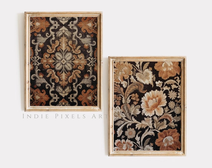 Autumn Tapestry Print SET of 2 Rustic Fall Wall Art Vintage Style Tapestry Printable Autumn Wall Decor Print