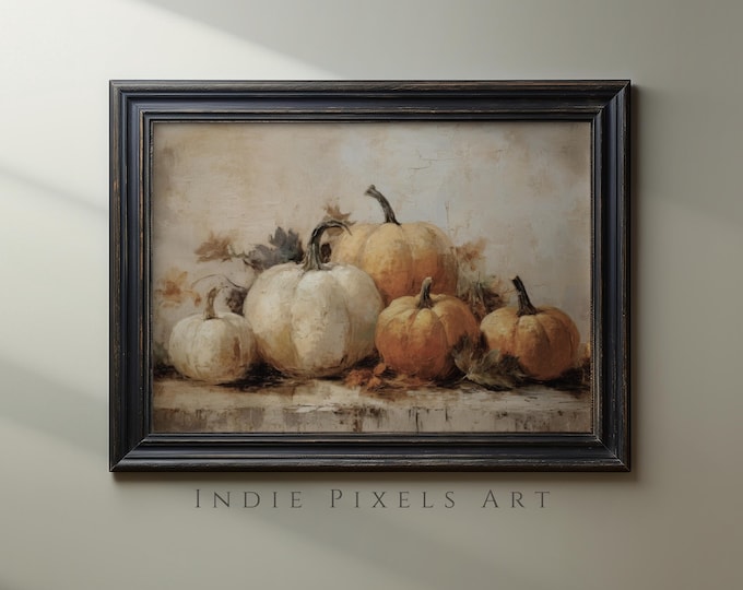 Printable Pumpkin Still Life Painting Halloween Wall Decor Rustic Fall Art Vintage Autumn Wall Print Autumn Decor Thanksgiving Print