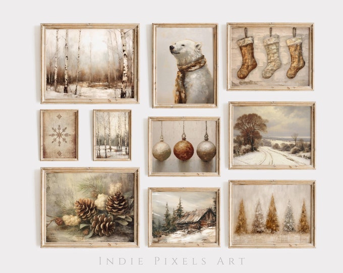 Rustic Christmas Gallery Wall Prints Set of 10