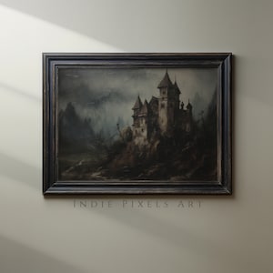 Lámina de Halloween Castillo Oscuro, Arte Gótico Victoriano (Descarga Digital)