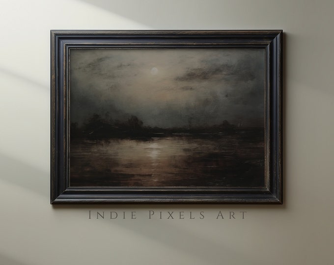 Halloween Decor Moody Landscape Twilight on the Lake Print Halloween Digital Prints Wall Decor Spooky Season  Printable Art for Halloween