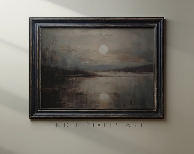 Halloween Digital Print Landscape Art Sunset on the Lake Moody Landscape Print Spooky Landscape Art Digital Download