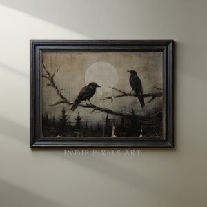 Digitale prints merels Halloween Digitale download Raven Art Corvidcore Dark Aesthetic Halloween Digitaal schilderen kraai voor Halloween