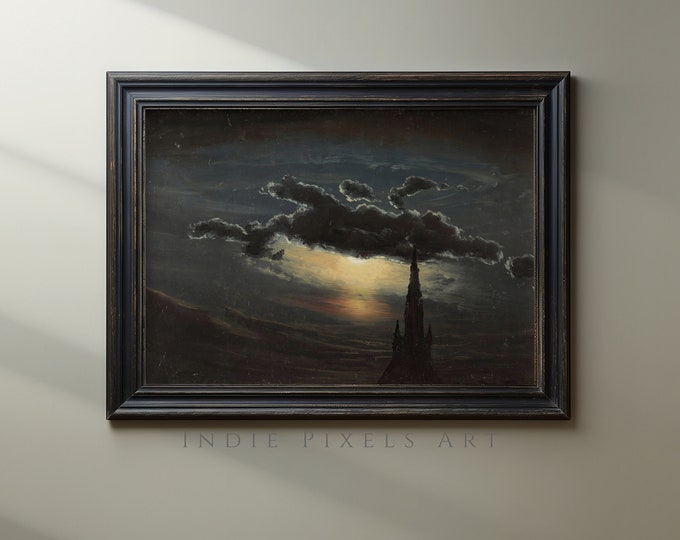 Halloween Decor Printable Moody Landscape Vintage Art Digital Print | Dark Academia Wall Art Antique Halloween Decoration Instant Download