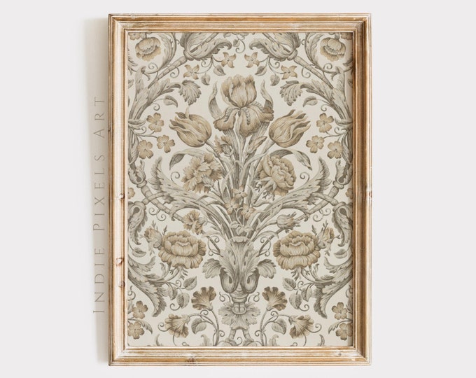Neutral Textile Wall Art Vintage Textile Print Rustic Autumn Neutral Wall Art Vintage Beige Brown Fall Farmhouse Tapestry Antique Textile