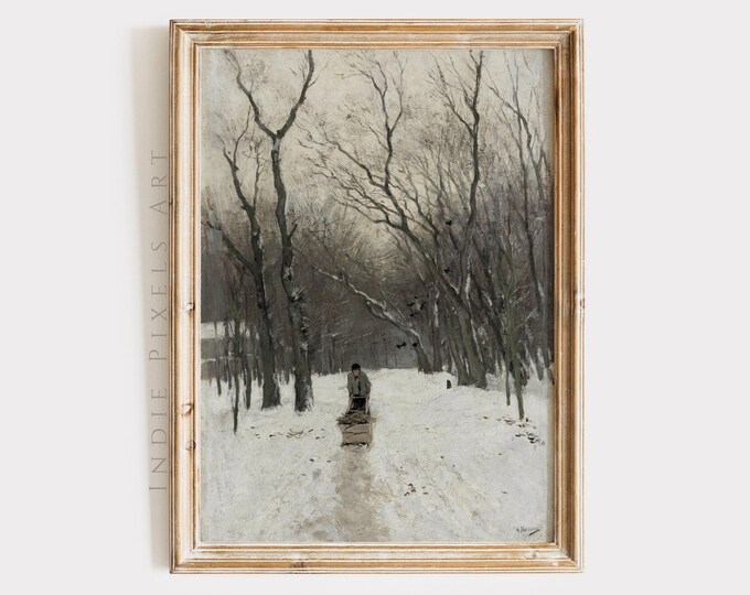 Printable Winter Wall Art Vintage Oil Painting Moody Winter Landscape Printable Art | Vertical Rustic Cottage Winter Decor Farmhouse Decor
