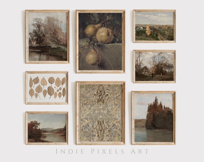 Rustic Autumn Decor Vintage Gallery Wall Set of 8 Prints, Autumn Landscapes Fall Farmhouse Decor PRINTABLE Fall Art Rustic Dining Room Decor