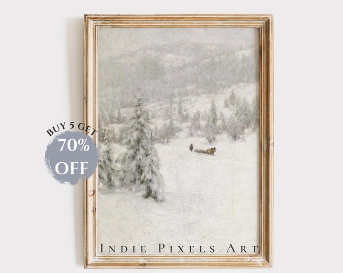 Printable Vintage Art Winter Landscape Print Vintage Fine Art | Vintage Christmas Nordic Farmhouse Vertical Art PRINTABLE Instant Download