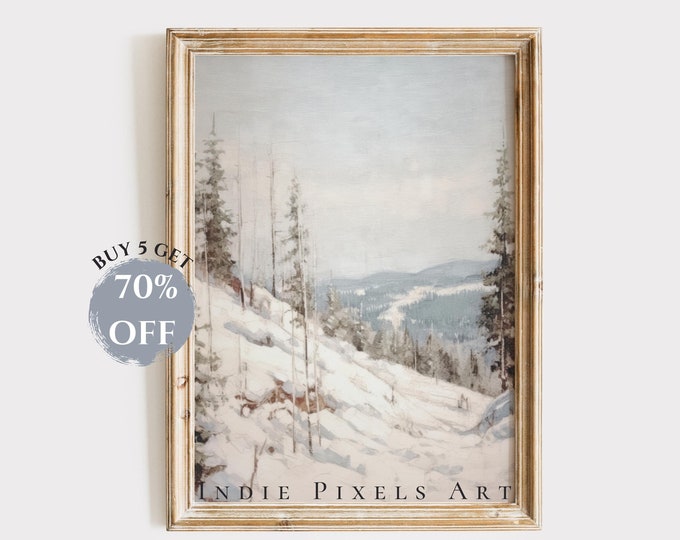 Winter Landscape Vintage Oil Painting Holiday Home Decor Digital Print Snowy Hillside Vintage Art Holiday Home Decor Digital Download