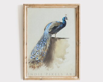 Vintage Peacock Painting | Printable Pastel Nursery Landscape (Digital Download)