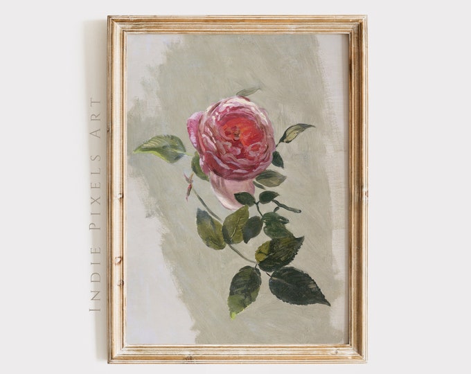 Printable Rose Vintage Muted French Still Life Painting | Pink Rose Botanical Farmhouse Girls Room Decor Floral Nursery PRINTABLE Fine Art