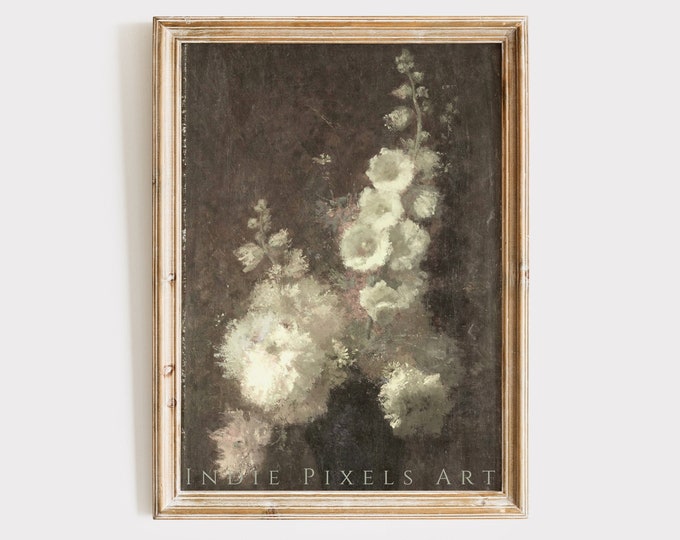 Vintage Muted Still Life Painting | Muted Neutral and White Flowers Botanical Farmhouse Print Artful Floral | PRINTABLE Fine Art