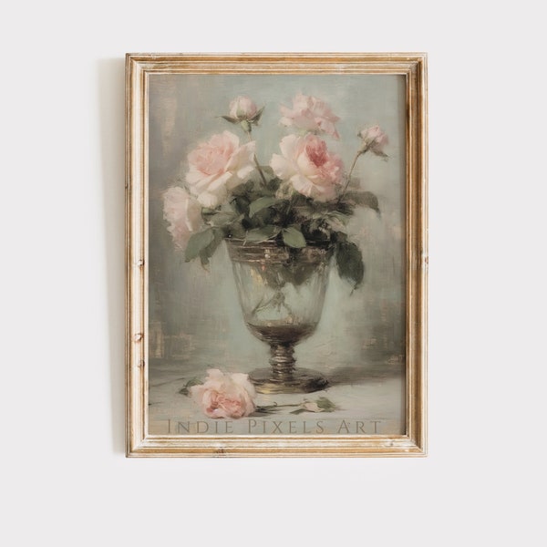 Vintage Muted Still Life Painting | Pink and White Flowers Botanical Farmhouse Print Artful Floral | PRINTABLE Fine Art