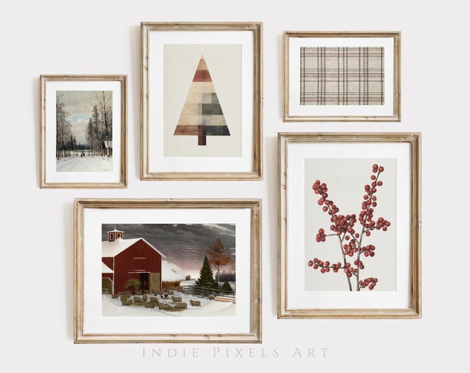 Farmhouse Gallery Wall Prints Set of 5, Rustic Red Barn Set