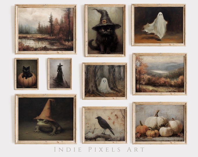 Halloween Gallery Wall Prints SET of 10 Digital Prints, Halloween Printable Art Wall Halloween Gallery Collage Wall Art Vintage Set