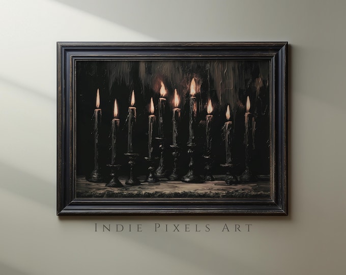 Printable Halloween Decor Black Candles Vintage Style Halloween Moody Dark Academia Wall Art Goblincore Aesthetic Witchcore Digital Prints