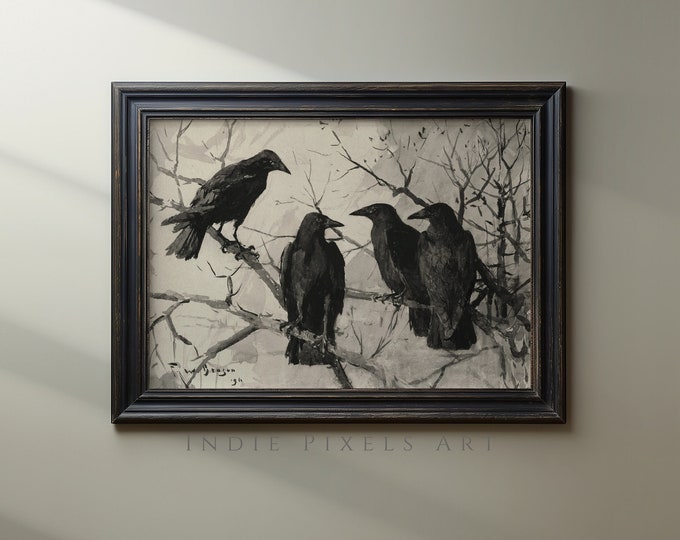 Halloween Decor Ravens Printable Wall Art Vintage Halloween Decor Simple Halloween Party Decorations Vintage Gothic Art Dark Academia
