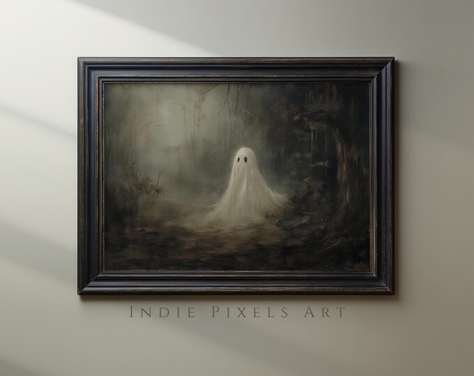 Halloween Art Ghost Painting Printable Halloween Decor, Cute Ghost Painting Digital Art Print Halloween Wall Art Print Primitive Ghost