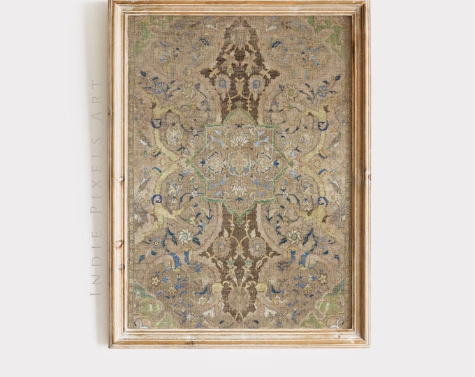 Neutral Tapestry Wall Art Vintage Textile Print Rustic Neutral Wall Art Vintage Beige Brown Farmhouse Tapestry Printable Antique Textile Art