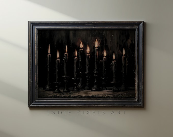 Printable Halloween Decor Black Candles Vintage Style Halloween Moody Dark Academia Wall Art Gothic Aesthetic Whimsigoth Decor Digital Print