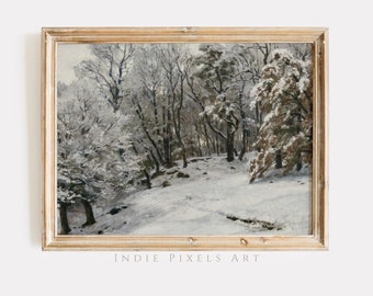 Vintage Winter Forest Painting: Snowy Landscape Printable (Digital Art)
