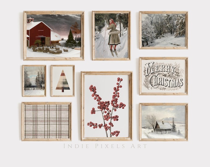 Farmhouse Gallery Wall Prints Set of 9, Rustic Red Barn Set
