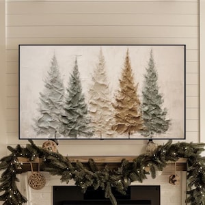 Primitive Christmas Trees 4K TV Art for Samsung Frame TV Farmhouse Decor | Digital Download Art for Samsung Frame TV Instant Download