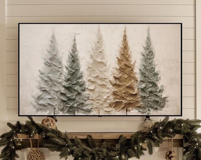 Primitive Christmas Trees 4K TV Art for Samsung Frame TV Farmhouse Decor | Digital Download Art for Samsung Frame TV Instant Download