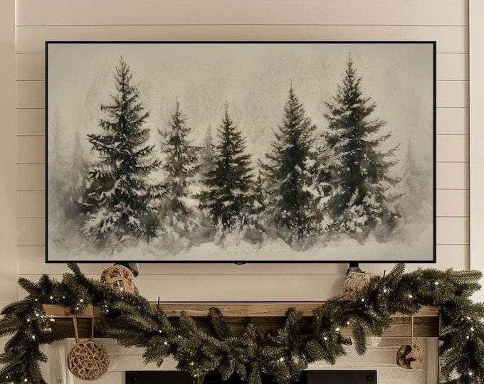 Rustic Christmas Trees 4K TV Art for Samsung Frame TV Farmhouse Decor | Digital Download Art for Samsung Frame TV Instant Download