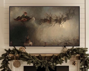 Christmas Frame TV Art Samsung Frame TV Art Holiday Vintage Santa Sleigh Moody Farmhouse Christmas Decor Instant Download Art for Frame TV