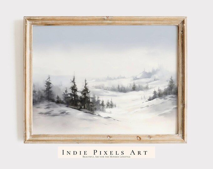 Moody Winter Landscape Painting Digital Print Instant Holiday Home Decor Digital Download