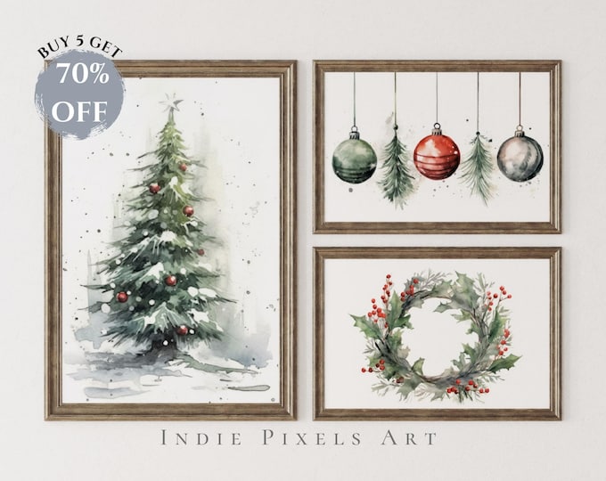 Christmas Gallery Wall Prints Set of 3 Green Modern Minimalist Christmas Printable Art Gallery Colorful Simple Holiday Wall Art Set of 3