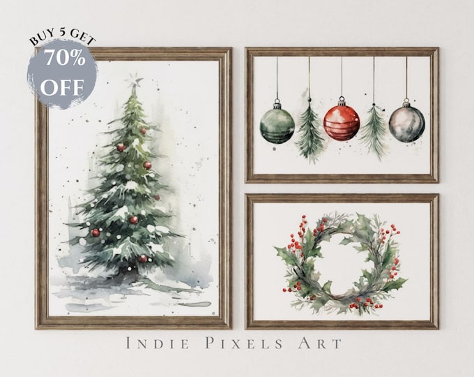 Christmas Gallery Wall Prints SET of 3 Green Modern Minimalist Christmas Printable Art Gallery Colorful Simple Holiday Wall Art Set of 3