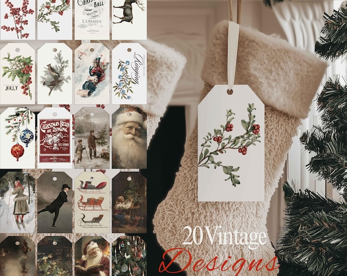 Printable Christmas Gift Tags Set of 20 Vintage Holiday Gift Tags