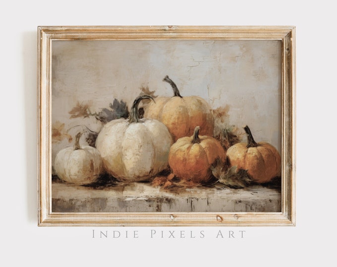 Pumpkin Decor Fall Wall Art Printable Pumpkin Painting Farmhouse Decor | Rustic Thanksgiving Digital Art Vintage Autumn Wall Print