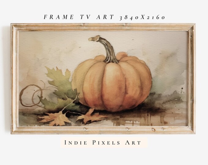 Frame TV Art Fall Pumpkin Watercolor Painting 4K TV Art Farmhouse Fall Decor | Digital Download Art for Samsung Frame TV Instant Download