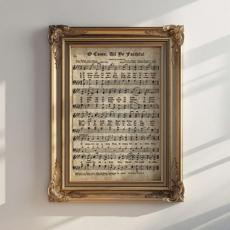 O Come All Ye Faithful Print, Vintage Christmas Carol Art (digital