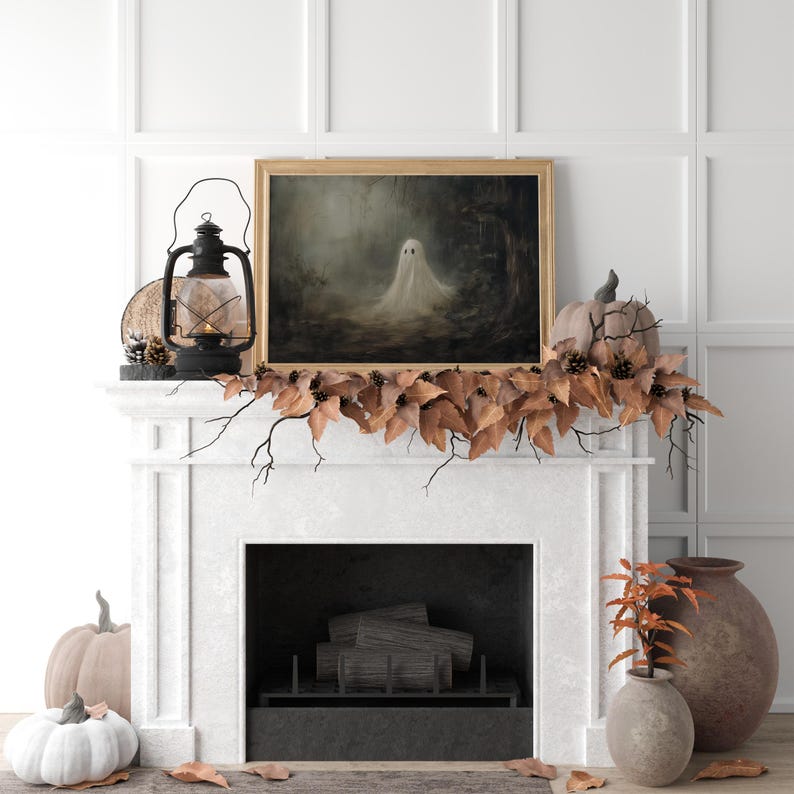 Halloween Art Ghost Painting Printable Halloween Decor, Cute Ghost Painting Digital Art Print Halloween Wall Art Print Primitive Ghost