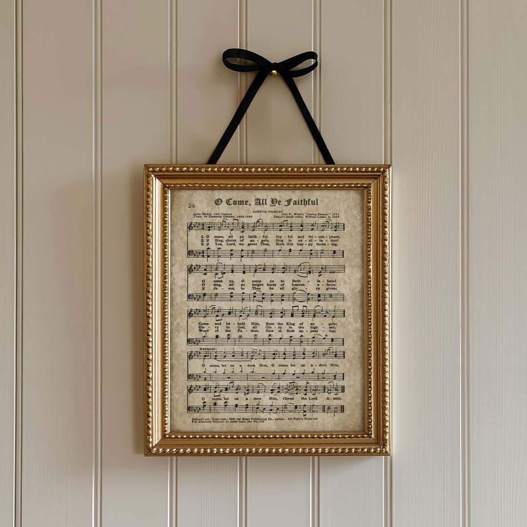 O Come All Ye Faithful Print, Vintage Christmas Carol Art (digital