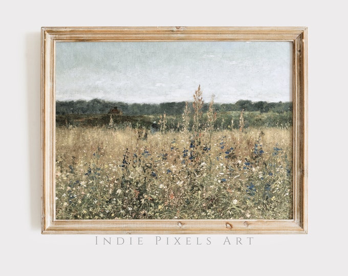 Printable Wildflower Field Landscape Vintage Painting | Antique Landscape Art Print Country Field French Country Wall Art Digital Download