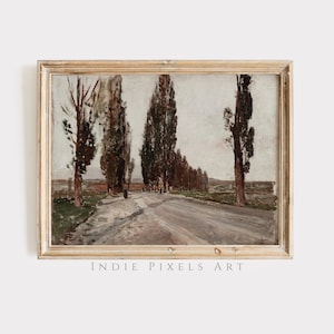 Printable Wall Art Vintage Fall Landscape Digital Print Vintage Autumn Poplars Moody Countryside Painting Farmhouse Decor Digital Print