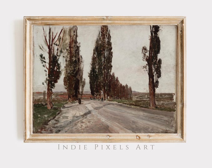 Printable Wall Art Vintage Fall Landscape Digital Print Vintage Autumn Poplars Moody Countryside Painting Farmhouse Decor Digital Print