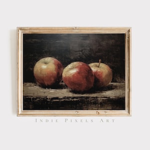 Moody Kitchen Digital Print Rustic Painting Apple Still Life Fruit Printable Wall Art Moody Still Life Wall Print for Kitchen or Dining