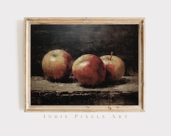 Moody Kitchen Digital Print Rustiek schilderij Apple Stilleven Fruit Afdrukbare Wall Art Moody Still Life Wall Print voor keuken of eetkamer